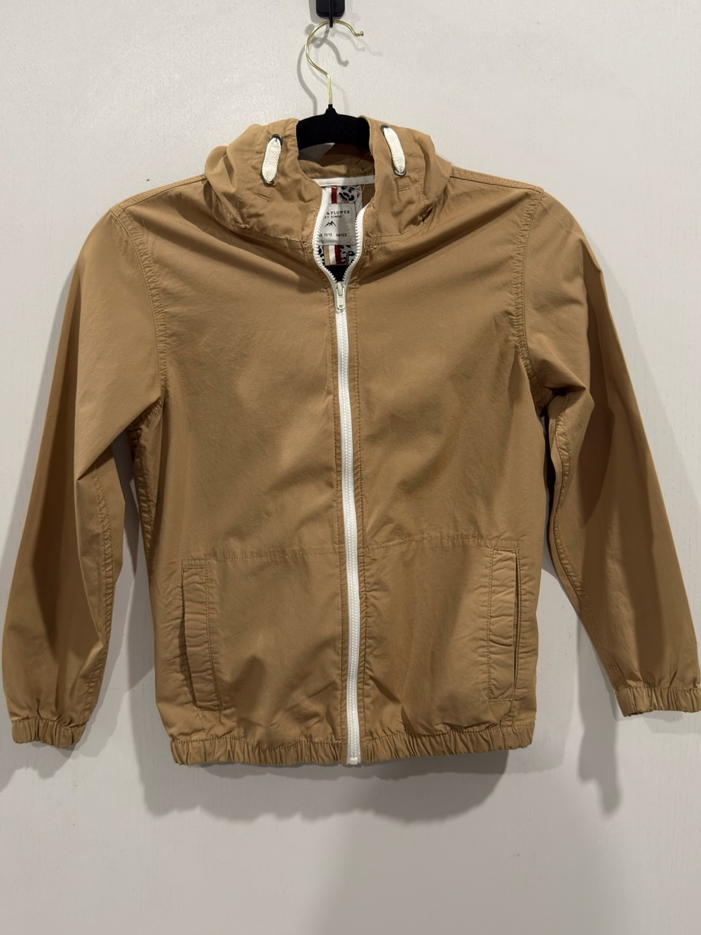 Denim & Flower Lightweight Jacket for Boys, Size 11/12, Camel Color with Hood